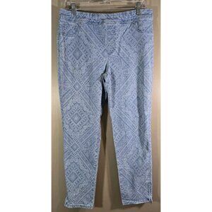 Chico's Perfect Stretch Girlfriend Slim Leg Ankle Paisley Blue Pants, Size 0.5